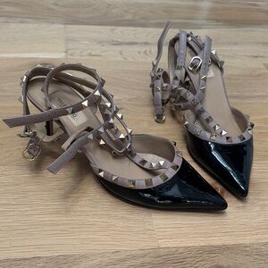 Valentino Black and Tan Patent Rockstud Heels